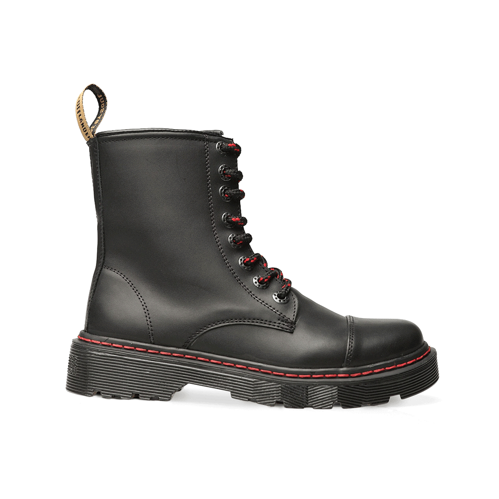 Botas Offlander, Tipo Militar, Piel Crazy, Negro, Costura Frontal