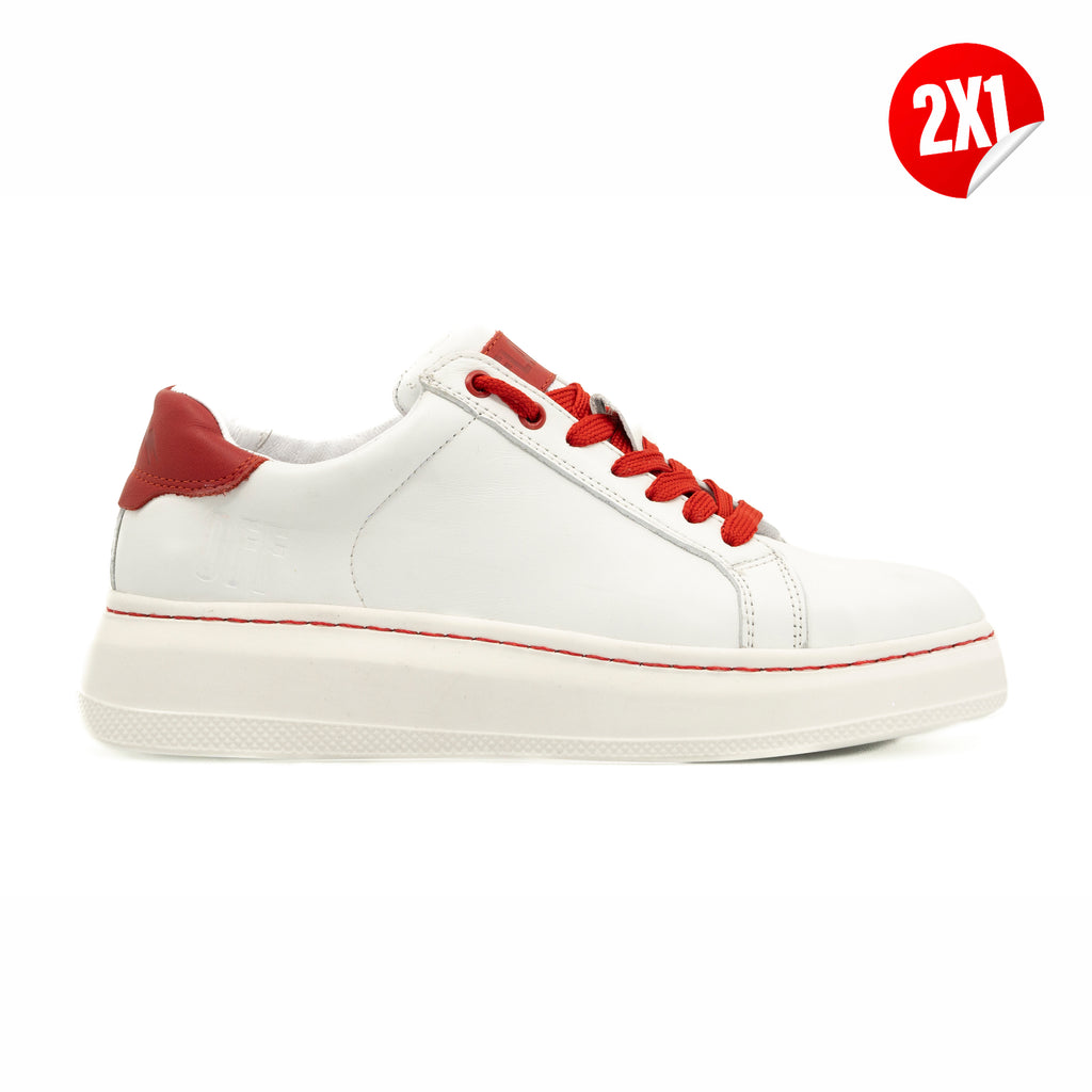 Tenis Offlander, Tipo Choclo, Piel Napa, Blanco y Rojo