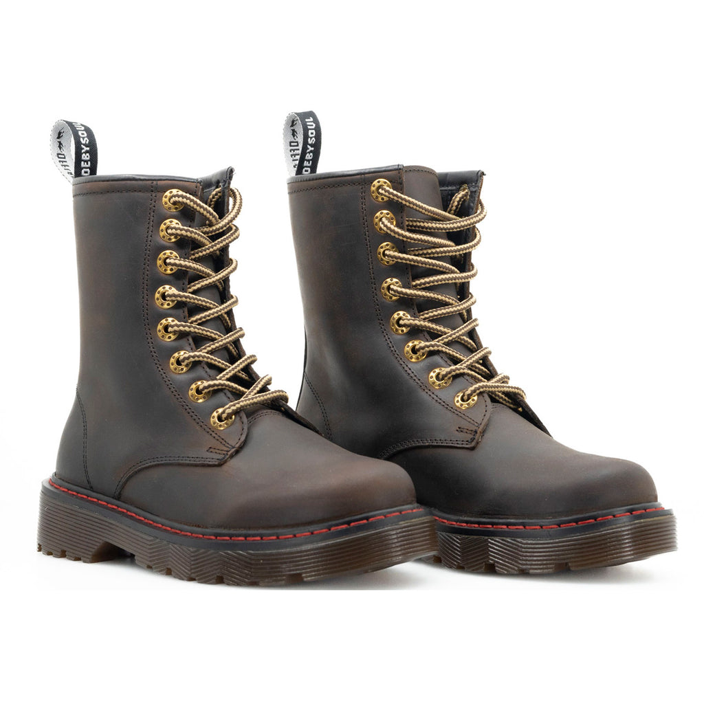 Offlander Botas Offlander, Tipo Militar, Piel Crazy, Café – EMPORIO MIRANDA