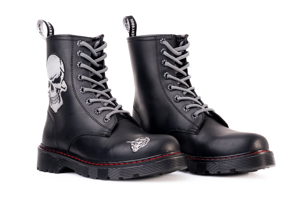Botas Offlander, Tipo Militar, Piel Crazy, Negro, Calavera Bordada ...