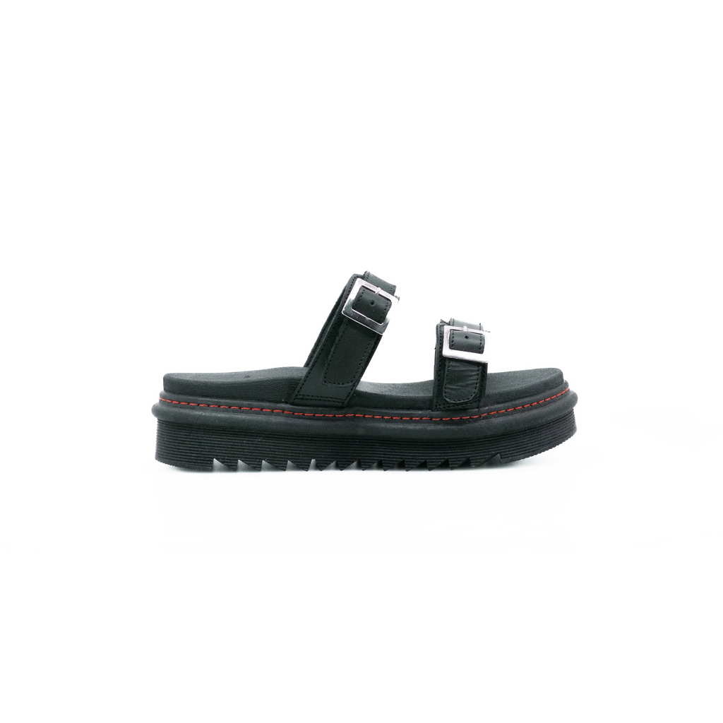 Sandalias Offlander, Tipo Romana, Piel Crazy, Negro, Dos Látigos