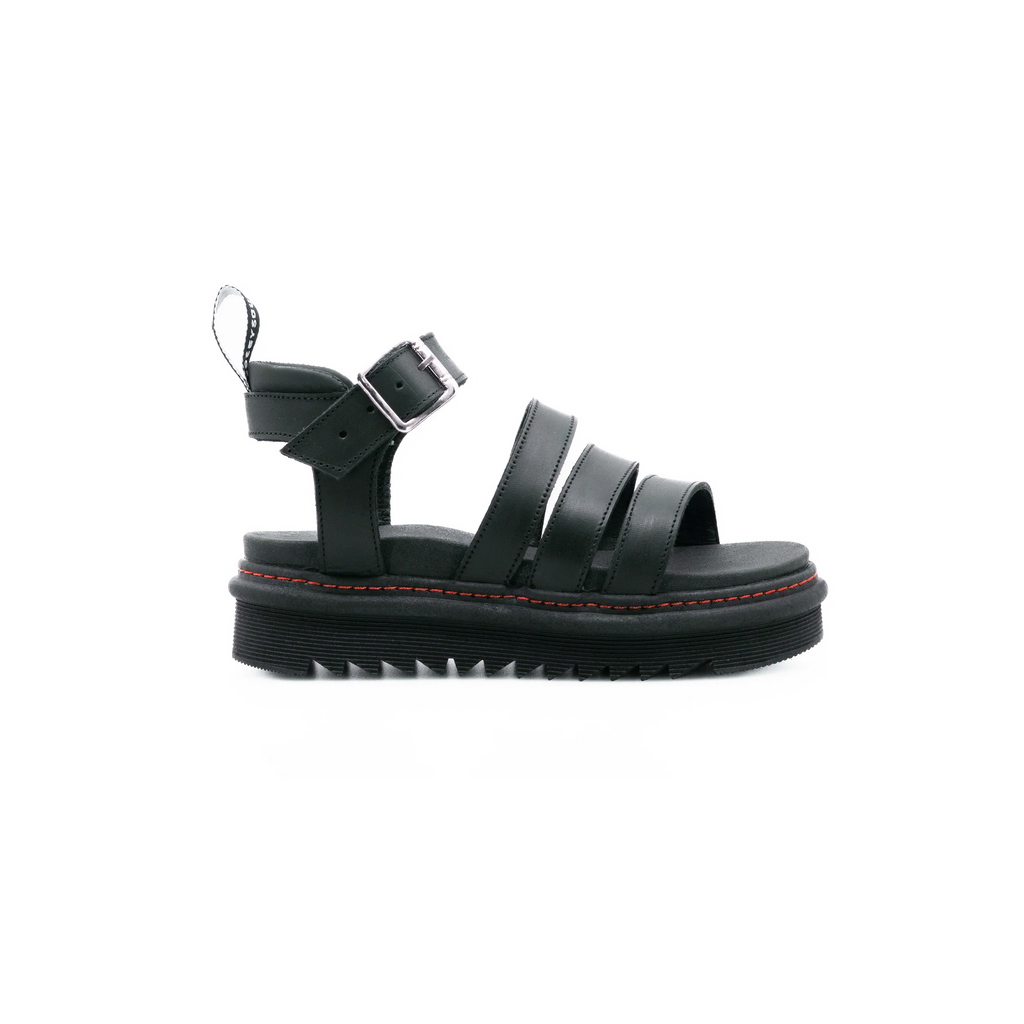 Sandalias Offlander, Tipo Romana, Piel Crazy, Negro, Tres Correas