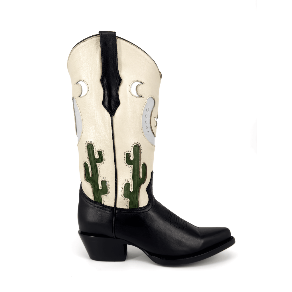 Botas Vaqueras Cactus Offlander - "Zaino", Piel Bicolor Negro y Blanco