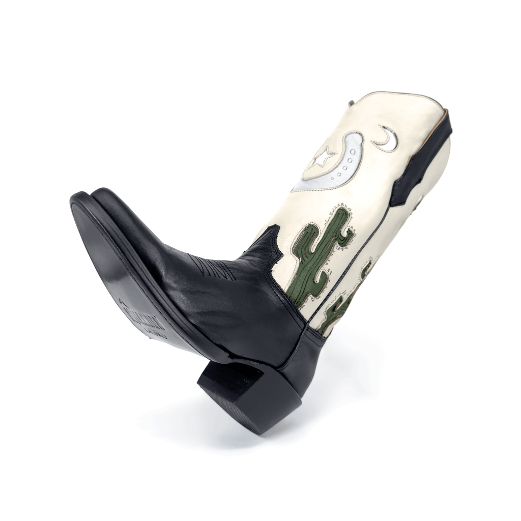 Botas Vaqueras Cactus Offlander - "Zaino", Piel Bicolor Negro y Blanco