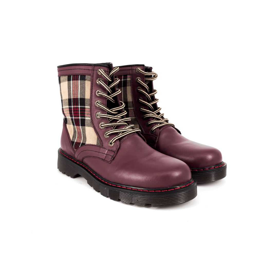 Botas Offlander, Tipo Militar - "Tartan Elite", Piel Napa Vino / Tela Nude