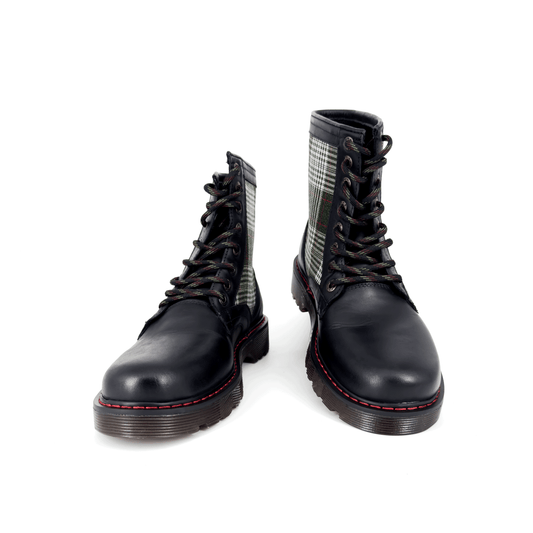 Botas Offlander, Tipo Militar - "Tartan Elite", Piel Crazy / Tela, Negro y Olivo