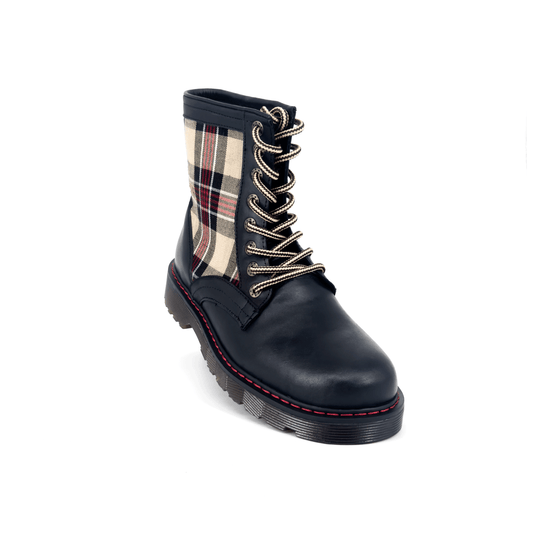 Botas Offlander, Tipo Militar - "Tartan Elite", Piel Crazy / Tela, Negro y Nude