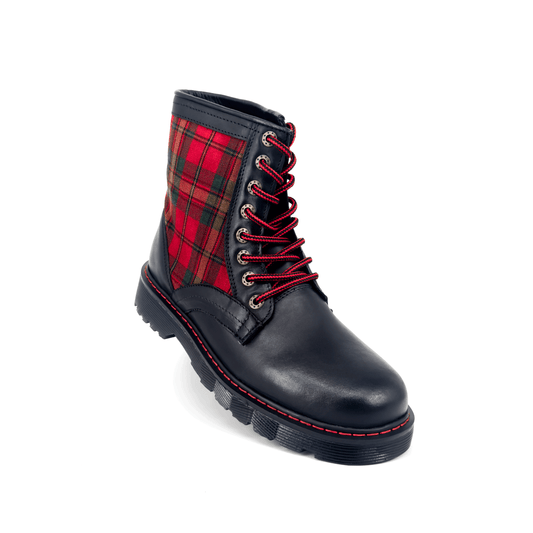 Botas Offlander, Tipo Militar - "Tartan Elite", Piel Crazy / Tela, Negro y Rojo
